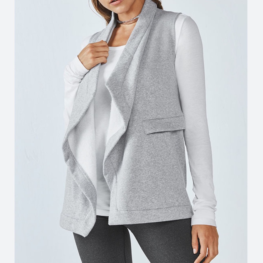 Fabletics "Mina" Gray Open Front Sweater Vest - XL